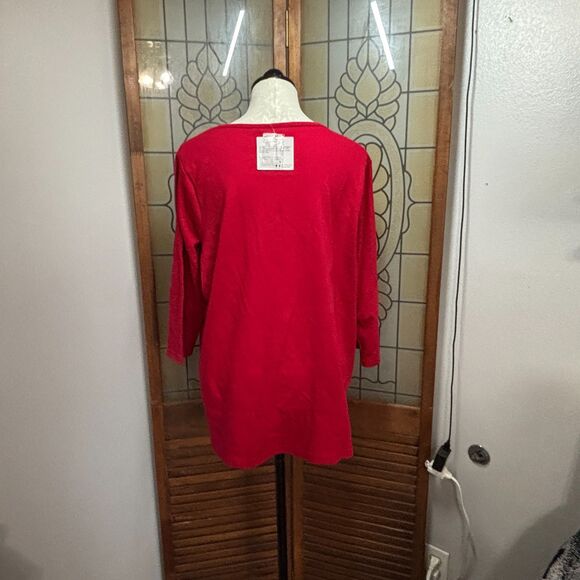 Quacker Factory Hear Cut Out Rhinestone 3/4 Sleeve Blouse Top NWT Plus Size 1X - Picture 3 of 14